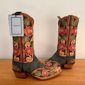 Lucchese Black - Floral Butterfly and Swallow Hand Tooling